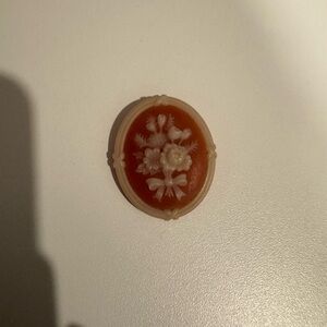 Avon Floral Cameo Brooch in Orange and Cream